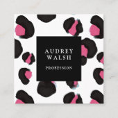 Carte De Visite Carré Empreinte de léopard blanc Girly Pink Back (Devant)