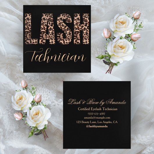 Carte De Visite Carré Empreinte de léopard Lash Tech Bold Conception min