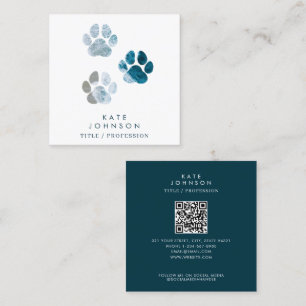Carte De Visite Carré Empreintes de pattes de chien Beach Vagues QR Code