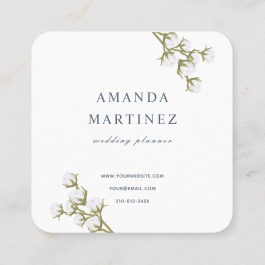 Carte de visite Carré en coton bleu Dusty (Dos)