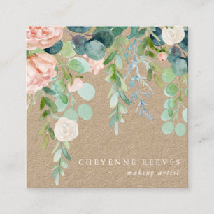 Carte De Visite Carré En fleurs   Floral aquarelle rustique