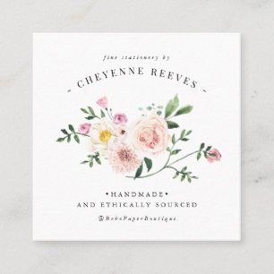 Carte De Visite Carré En fleurs Logo floral vintage Blush