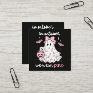 Carte De Visite Carré en octobre nous portons Halloween fantôme rose
