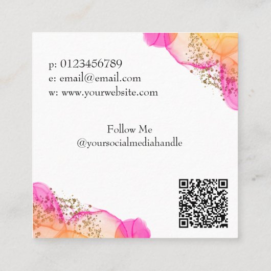 Carte De Visite Carré Encre rose personnalisée Code QR moderne simple (Dos)