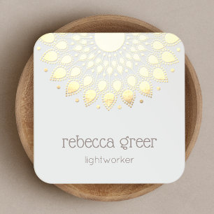 Carte De Visite Carré Energy Healer Yellow Gold Floral Lotus Mandala