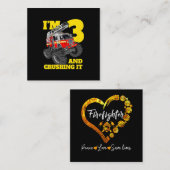 Carte De Visite Carré Enfants Camion d'incendie 3e anniversaire garçon b (Devant / Derrière)