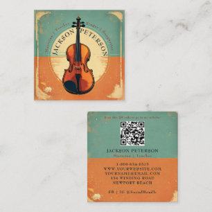 Carte De Visite Carré Enseignant de musique violoniste vintage Turquoise
