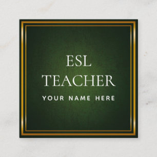 Carte De Visite Carré Enseignant ESL Anglais Instructeur Green Chalkboar