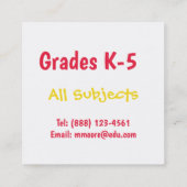 Carte De Visite Carré Enseignant substitut Red Apple (Dos)