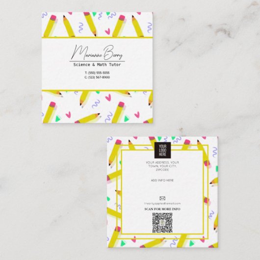 Carte De Visite Carré Enseignant Tutor HomeSchool Education (Devant / Derrière)