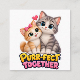 Carte De Visite Carré Ensemble Parfait Couple de Chats Mignons Amour Drô