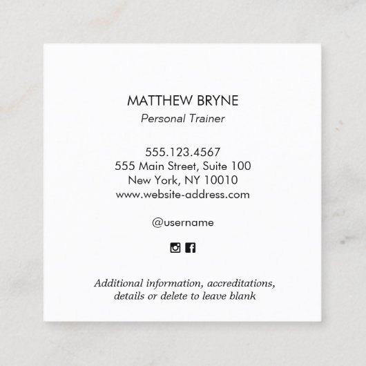 Carte De Visite Carré Entraînement personnel Emblème bleu (Dos)