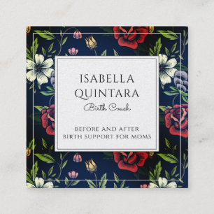 Carte De Visite Carré Entraîneur de naissance florale monogramme Doula