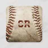 Carte De Visite Carré Entraîneur Rustique De Baseball Monogramme Initial (Devant)