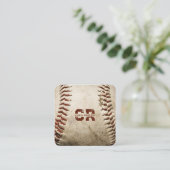 Carte De Visite Carré Entraîneur Rustique De Baseball Monogramme Initial (Debout devant)