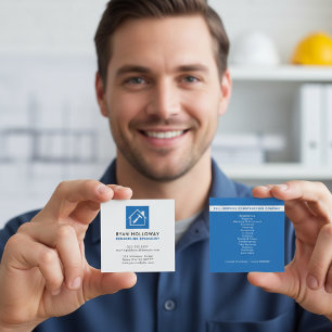 Carte De Visite Carré Entrepreneur Spécialiste de la Rénovation Blanc et