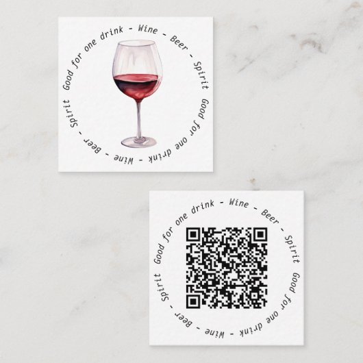 Carte De Visite Carré Entreprise Événement QR Code Billet vin rouge (Devant / Derrière)