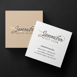 Carte De Visite Carré Esthéticienne du Salon de Beauté Rose Blanc Beige