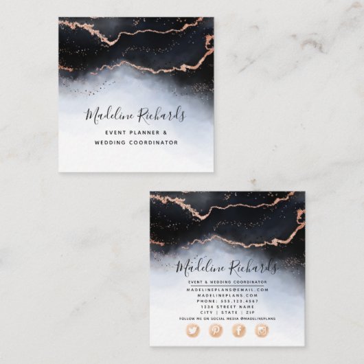 Carte De Visite Carré Ethereal Mist Ombre Marine Aquarelle bleu Moody (Devant / Derrière)