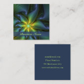 Carte De Visite Carré Etoile Abstraite, Bleu brillant Vert Or Fractal Ar (Devant / Derrière)