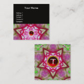 CARTE DE VISITE CARRÉ ETOILE VERTE ROUGE ABSTRAITE, MONOGRAMME DE PIERRE (Devant / Derrière)