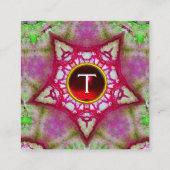 CARTE DE VISITE CARRÉ ETOILE VERTE ROUGE ABSTRAITE, MONOGRAMME DE PIERRE (Dos)