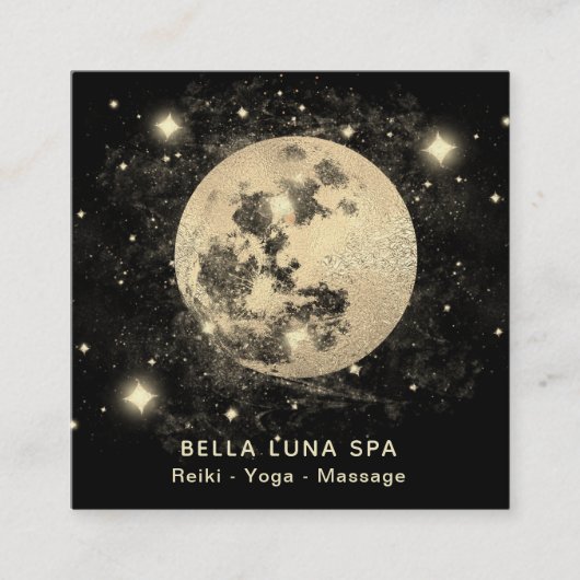 Carte De Visite Carré *~* Étoiles brillantes de la Lune d'Or (Devant)