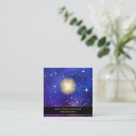 Carte De Visite Carré Étoiles curatives cosmiques d'univers d'éclat de (Debout devant)