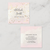 Carte De Visite Carré Étoiles de feuille FAUX sur aquarelle rose (Devant / Derrière)