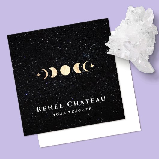 Carte De Visite Carré Étoiles de la phase de la lune d'or