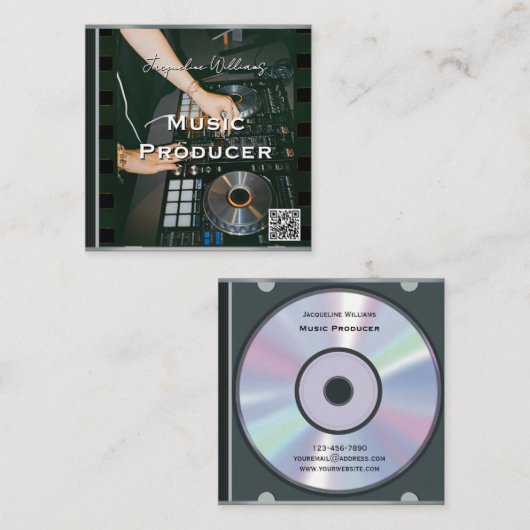 Carte De Visite Carré Étui de CD musical avec code QR rétro (Devant / Derrière)