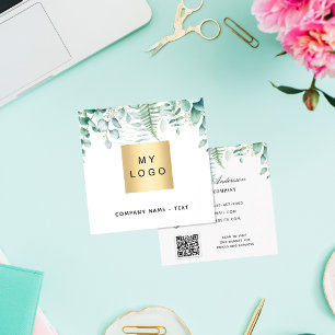 Carte De Visite Carré Eucalyptus fougère forestière logo code QR