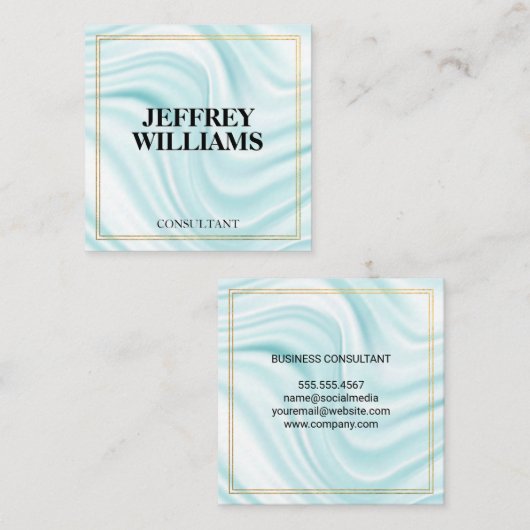 Carte De Visite Carré exécutif | Bordure double or | Draperie soie (Devant / Derrière)