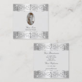 Carte De Visite Carré Exquise Argent Gris Ornate Ornate Ornate Ajouter P (Devant / Derrière)
