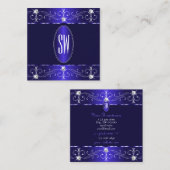 Carte De Visite Carré Exquise Royal Blue Ornate Ornate Monogram (Devant / Derrière)