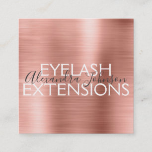 Carte De Visite Carré Extensions en Eyelash en métal brossé rose et Rose