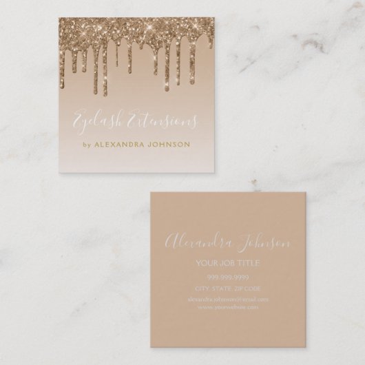 Carte De Visite Carré Extensions Eyelash de Parties scintillant de luxe  (Devant / Derrière)