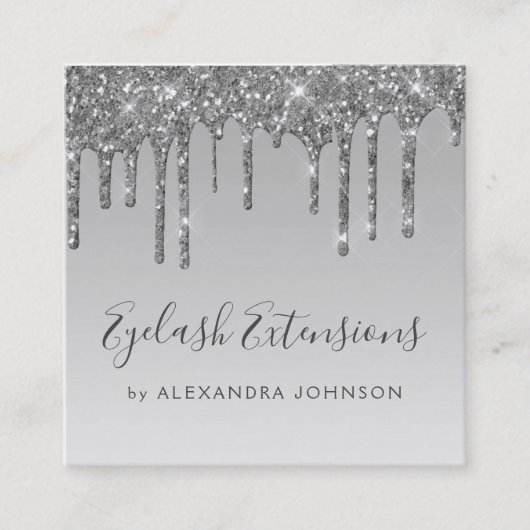 Carte De Visite Carré Extensions Eyelash Parties scintillant Silver Luxe (Devant)