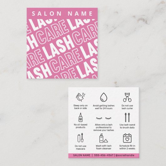 Carte De Visite Carré Extensions Eyelash rose moderne Lash Lift (Devant / Derrière)