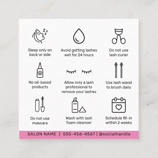 Carte De Visite Carré Extensions Eyelash rose moderne Lash Lift (Dos)