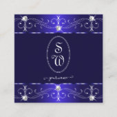 Carte De Visite Carré Extravagant Royal Blue Ornate Ornat Initiales (Devant)