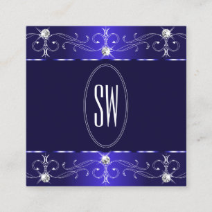 Carte De Visite Carré Extravagant Royal Blue Ornate Ornate Monogramme