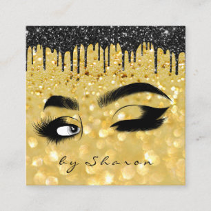 Carte De Visite Carré Eyebrow Lash Black Drivers 6 Punches QR Code Or