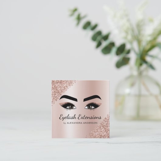 Carte De Visite Carré Eyelash Extensions Lashes Parties scintillant Rose (Debout devant)