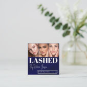 Carte De Visite Carré Eyelash Maquillage Artiste Bleu Beauté Salon code  (Debout devant)