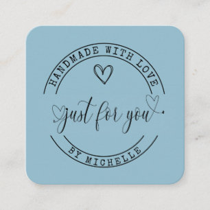 Carte De Visite Carré Fabriqué à la main avec amour bleu élégant script