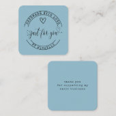 Carte De Visite Carré Fabriqué à la main avec amour bleu élégant script (Devant / Derrière)