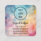 Carte De Visite Carré Fabriqué à la main avec l'Aquarelle d'amour Arrièr (Dos)