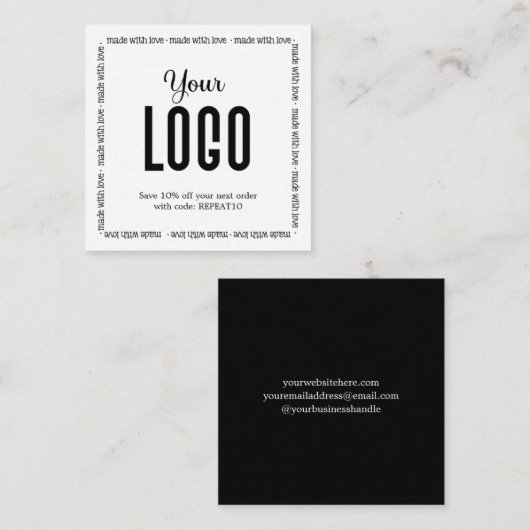 Carte De Visite Carré Fabriqué avec amour Merci d'ordre personnalisé (Devant / Derrière)