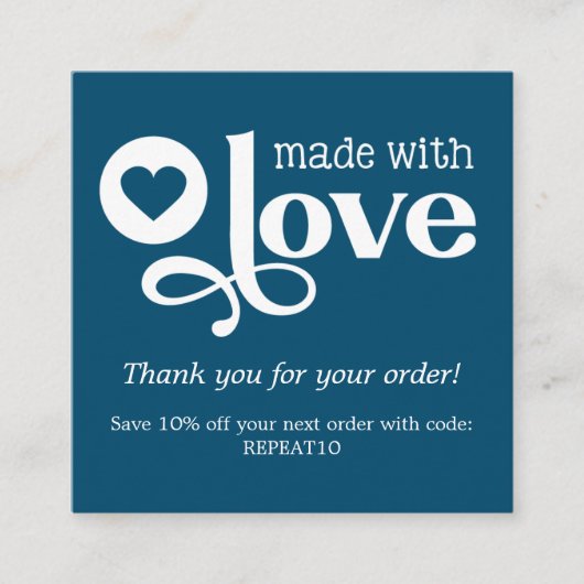 Carte De Visite Carré Fabriqué avec amour Personnalisé Merci de commande (Devant)